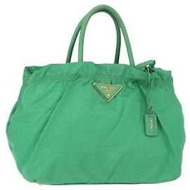 PRADA Sac à main en nylon vert or Auth 154693 Doré Vert