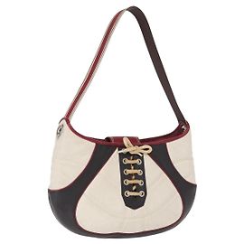 Céline Bolsa de Ombro CELINE Copa do Mundo 2002 Couro Branco Preto Prata Auth mr1649 Preto Prata Branco