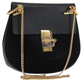 Chloé Borsa a Spalla Chloe Chain Drew in Pelle Nera e Oro Auth am9382 Nero D'oro