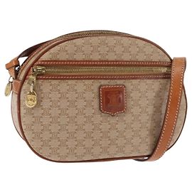 Céline Bolsa de Ombro em Lona Macadam CELINE PVC Bege Ouro Auth BA6725 Bege Dourado
