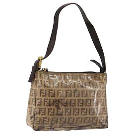 FENDI Zucchino Canvas Handtasche Emaille Braun Gold Auth hk3118 Braun Golden