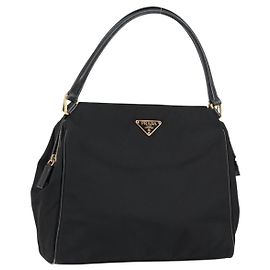 PRADA Borsa a mano in nylon nero e oro Auth 151341 Nero D'oro