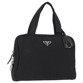 Borsa a mano PRADA in nylon nero argento Auth BA8490 Nero Argento
