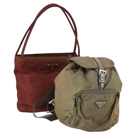 PRADA Handtasche Nylon 2 Set Rot Khaki Auth mr1528 Rot Khaki