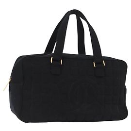 CHANEL Borsa a Mano Choco Bar in Cotone Nero Oro CC Auth ka339 Nero D'oro