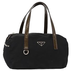 PRADA Sac à main en nylon noir argent Auth 153944 Noir Argenté