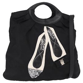Bolsa Vala em nylon e couro Salvatore Ferragamo 2 em 1 Preto Prata Auth BA7673 Preto Prata