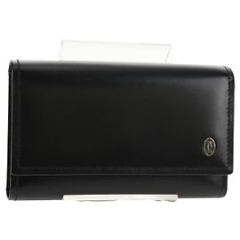 CARTIER Key Case Leather Black Auth am9296V Black