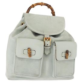 Sac à dos en daim GUCCI Bamboo Outlet Bleu clair Or 003 2058 9016 Auth 145652 Doré Bleu clair