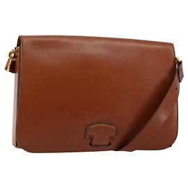 Bolsa de Ombro Christian Dior em Couro Marrom Dourado Auth hk3117 Marrom Dourado