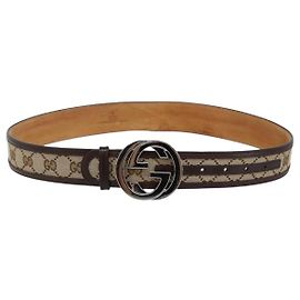 GUCCI GG Canvas Interlocking Gürtel 37,4"" Beige Silber 114876 Auth 146423 Silber Beige