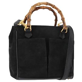 Sac à main en daim Gucci Bamboo 2 en 1 Noir Auth BA6752 Noir