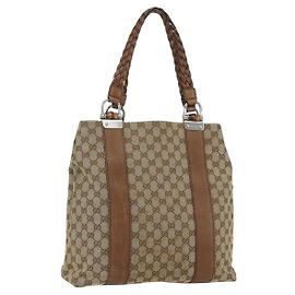 GUCCI GG Canvas Tote Bag Beige Silver 232946 Auth BA8182 Silvery Beige