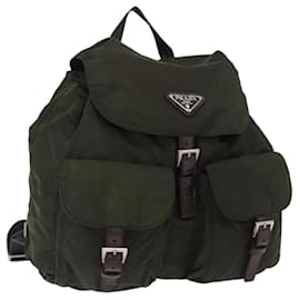 PRADA Backpack Nylon Khaki Silver Auth mr1625 Silvery Khaki
