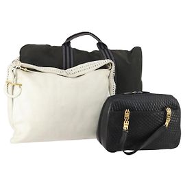 BALLY Salvatore Ferragamo Hermes Bag Leather Canvas 3 Set White Auth 154972 Black White