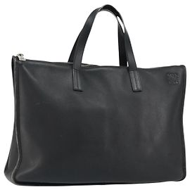 LOEWE Anagram Hand Bag Leather Black Silver Auth 155610 Black Silvery