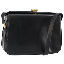 Gucci Bolsa de Ombro de Couro Preta e Dourada Auth 155306 Preto Dourado