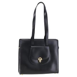 Céline Bolsa Tote de couro preta e dourada Auth SW1830 Preto Dourado