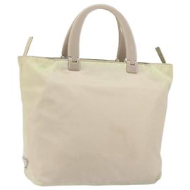 PRADA Sac à main en nylon beige argent Auth 151486 Argenté Beige