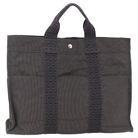 Hermès HERMES Her Line MM Hand Bag Canvas Gray Auth th6407 Brown