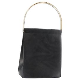 Cartier Bolsa de mão Trinity em couro preto e dourado Auth BA6619 Preto Dourado