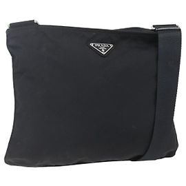 PRADA Shoulder Bag Nylon Black Silver Auth bs31158 Black Silvery