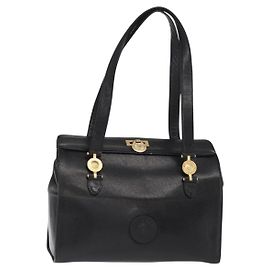 Bolsa Tote de Couro Preta e Dourada Auth BA8013 VERSACE Preto Dourado