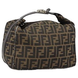 Bolsa de mão em canvas Zucca FENDI preta e marrom Auth 145200 Marrom Preto