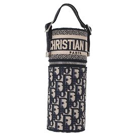 Christian Dior Trotter Canvas Oblique Fragrance Case Vanity Navy Auth 156648M Silvery Navy blue