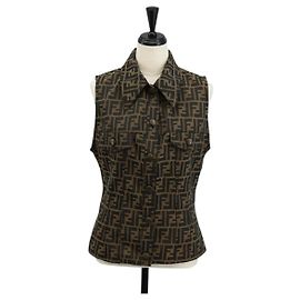 FENDI Zucca Canvas Best Jacket Black Brown Auth am9854V Brown Black