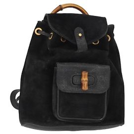 Mochila de Couro Gucci Bamboo Preta Dourada 003 2058 0030 Auth 156278 Preto Dourado