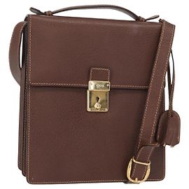 Bolsa de Ombro de Couro Gucci Dourada Marrom Auth 155188 Marrom Dourado