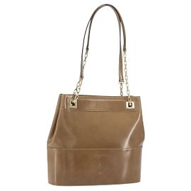 Bolsa de Ombro com Corrente Salvatore Ferragamo Esmalte Bege Ouro Auth 143680 Bege Dourado