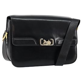 Borsa a Spalla CÉLINE Carrozza in Pelle Nera e Oro Auth fm4892 Nero D'oro