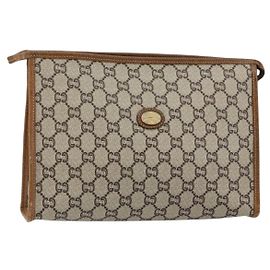 GUCCI GG Plus Supreme Clutch Bag PVC Beige Oro Auth ep11196 Beige D'oro