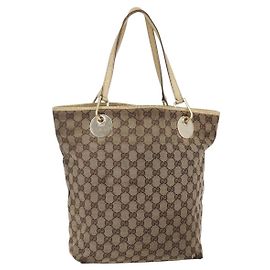 Borsa Tote GG Canvas Gucci Beige Oro 120836 Auth ep11204 Beige D'oro