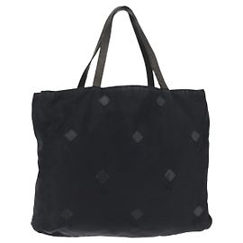 Bolsa tote de nylon preta com bordado de flores PRADA Prata Auth bs30015 Preto Prata