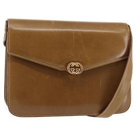 Gucci Sac à épaule en cuir marron doré Auth BA6561 Marron Doré