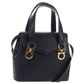 Bolsa de mão em couro Gancini Salvatore Ferragamo 2 em 1 Roxo Dourado Auth 145500V Dourado Roxo