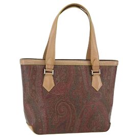 Bolsa de mão ETRO em couro PVC marrom e dourado Auth 157103 Marrom Dourado