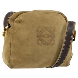 LOEWE Sac à épaule Anagram Suède Beige Or Auth 155473 Beige Doré