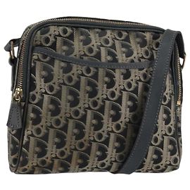 Borsa a Spalla in Tela Trotter Christian Dior Nero Oro Auth am9812 Nero D'oro