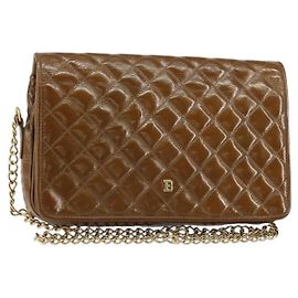 BALLY Bolso de Hombro con Cadena Esmalte Marrón Oro Auth 143674 Castaño Dorado