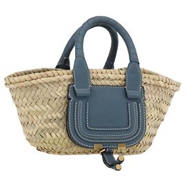 Chloé Borsa a secchiello Chloe Marcie Borsa a mano Paglia Blu Beige Auth yk20030 Blu Beige