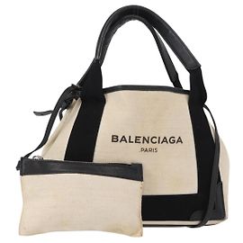 Borsa a mano BALENCIAGA in tela beige e nera Auth ka561 Nero Beige