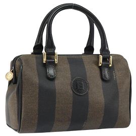 FENDI Pecan Canvas Handtasche PVC Schwarz Braun Auth ka747 Braun Schwarz