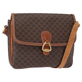 Céline Bolsa de Ombro em Lona Macadam CELINE em Couro PVC Marrom Dourado Auth ka776 Marrom Dourado