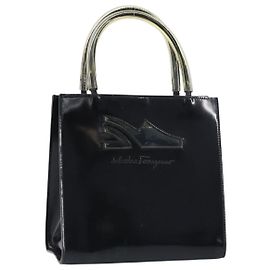 Borsa a Mano Salvatore Ferragamo Smalto Nero Oro Auth 143675 Nero D'oro