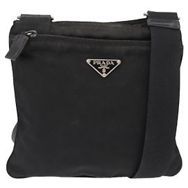 PRADA Shoulder Bag Nylon Black Silver Auth ka765 Black Silvery