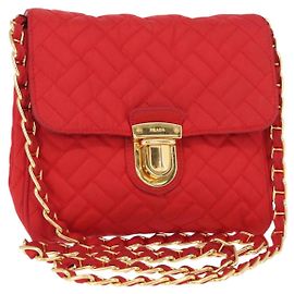 PRADA Borsa a Spalla con Catena Nylon Rossa Oro Auth 156490 Rosso D'oro